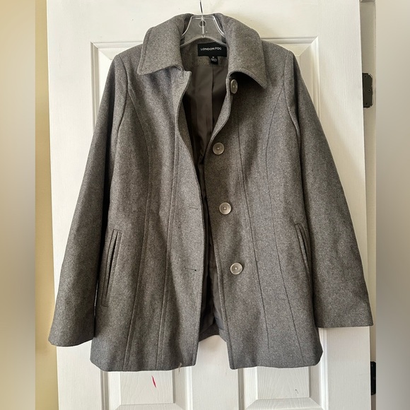 London Fog wool blend Grey pea coat, size medium, winter coat, wool coat, gray - Picture 1 of 8